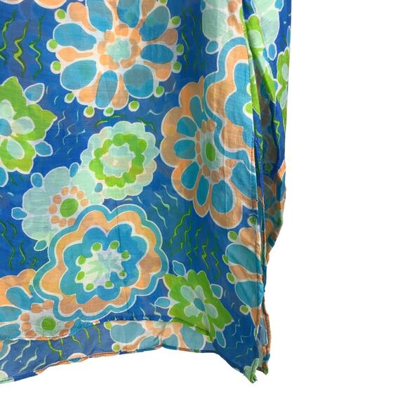 Bella Tu Top Wmns Sz XS Blue Floral V-Neck Beaded Collar Slit Side Pool Coverup - Picture 7 of 12